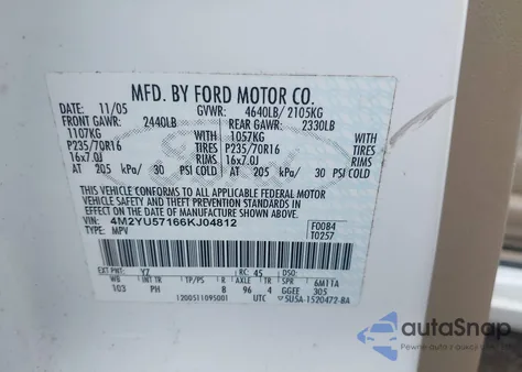 2006 Mercury Mariner Luxury/Premier z USA, uszkodzony, nr VIN 4M2YU57166KJ04812